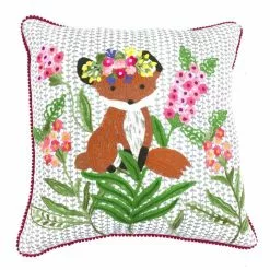 Only Natural Cushion Bear With Flowers Linen