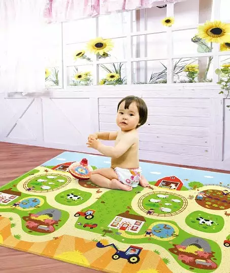 Lots 4 Tots Playmat Busy Farm Print 2 Sides Linen 4 Lots 4 Tots Playmat Busy Farm Print 2 Sides Linen